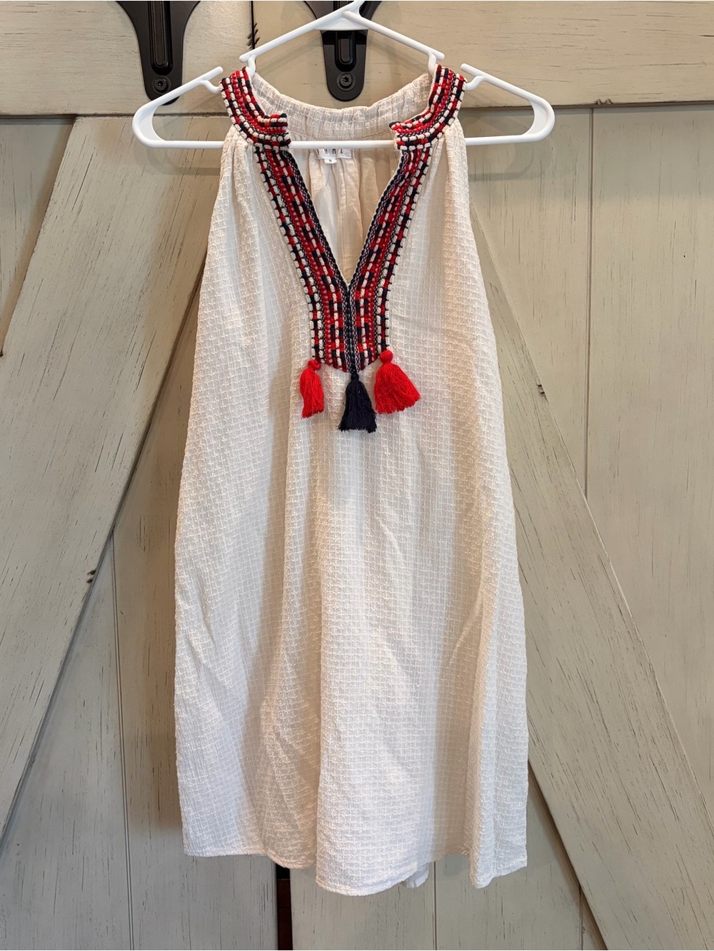 THML Cream Halter Dress with Red Beaded Neckline Size Medium